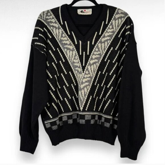 Vintage Wool Sweater Black Academia Slouchy Eclectic Grandpa Size Large - Picture 2 of 8